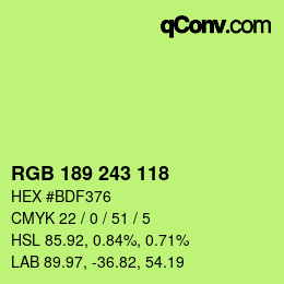 Color code: RGB 189 243 118 | qconv.com