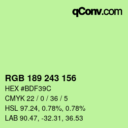 Color code: RGB 189 243 156 | qconv.com