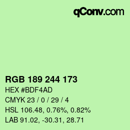 Color code: RGB 189 244 173 | qconv.com