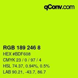 カラーコード: RGB 189 246 8 | qconv.com