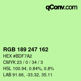 カラーコード: RGB 189 247 162 | qconv.com