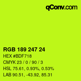 颜色代码: RGB 189 247 24 | qconv.com