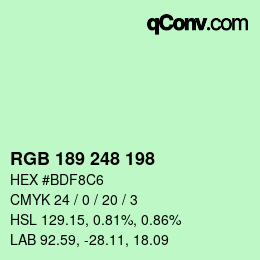 Color code: RGB 189 248 198 | qconv.com