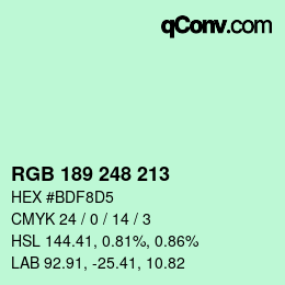 カラーコード: RGB 189 248 213 | qconv.com