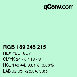 カラーコード: RGB 189 248 215 | qconv.com