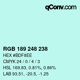 Color code: RGB 189 248 238 | qconv.com