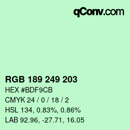 Color code: RGB 189 249 203 | qconv.com