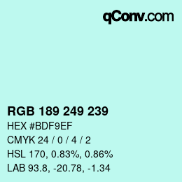 Color code: RGB 189 249 239 | qconv.com