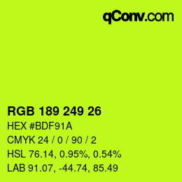 Color code: RGB 189 249 26 | qconv.com