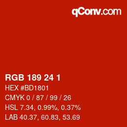 Color code: RGB 189 24 1 | qconv.com