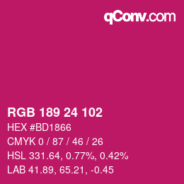 Color code: RGB 189 24 102 | qconv.com