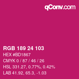 Color code: RGB 189 24 103 | qconv.com