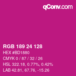 カラーコード: RGB 189 24 128 | qconv.com