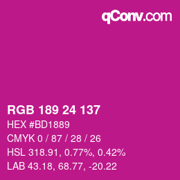 カラーコード: RGB 189 24 137 | qconv.com