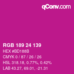 カラーコード: RGB 189 24 139 | qconv.com