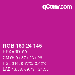 カラーコード: RGB 189 24 145 | qconv.com