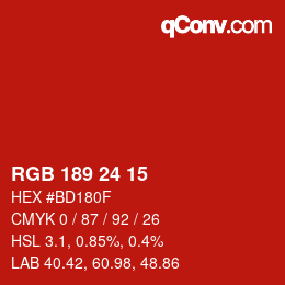 カラーコード: RGB 189 24 15 | qconv.com