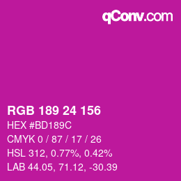 カラーコード: RGB 189 24 156 | qconv.com