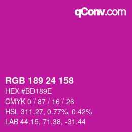 カラーコード: RGB 189 24 158 | qconv.com