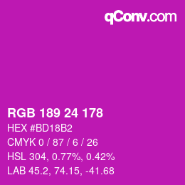 カラーコード: RGB 189 24 178 | qconv.com