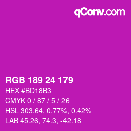 カラーコード: RGB 189 24 179 | qconv.com