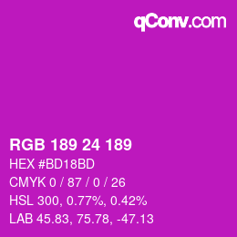 颜色代码: RGB 189 24 189 | qconv.com