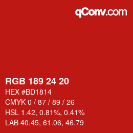 カラーコード: RGB 189 24 20 | qconv.com