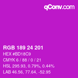 颜色代码: RGB 189 24 201 | qconv.com
