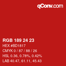 Color code: RGB 189 24 23 | qconv.com