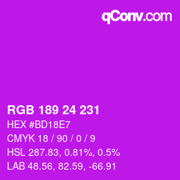 颜色代码: RGB 189 24 231 | qconv.com