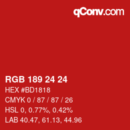 Color code: RGB 189 24 24 | qconv.com