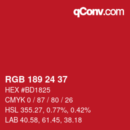 Color code: RGB 189 24 37 | qconv.com