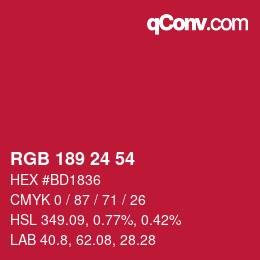 カラーコード: RGB 189 24 54 | qconv.com