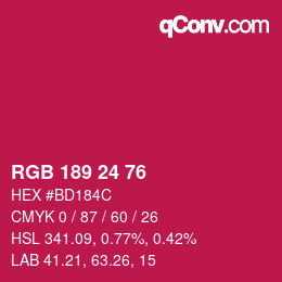 カラーコード: RGB 189 24 76 | qconv.com