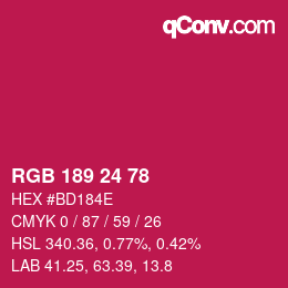 カラーコード: RGB 189 24 78 | qconv.com