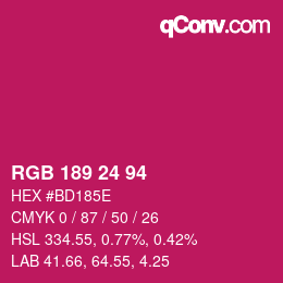 カラーコード: RGB 189 24 94 | qconv.com