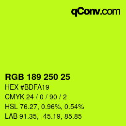 カラーコード: RGB 189 250 25 | qconv.com