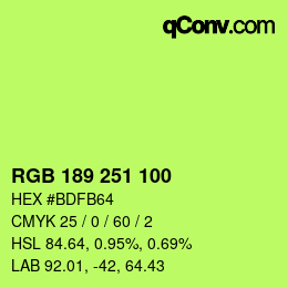 カラーコード: RGB 189 251 100 | qconv.com