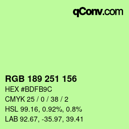 カラーコード: RGB 189 251 156 | qconv.com