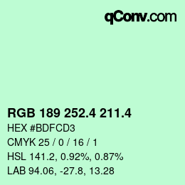 カラーコード: RGB 189 252.4 211.4 | qconv.com