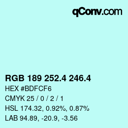 カラーコード: RGB 189 252.4 246.4 | qconv.com