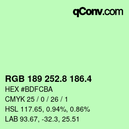 カラーコード: RGB 189 252.8 186.4 | qconv.com