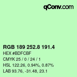 カラーコード: RGB 189 252.8 191.4 | qconv.com