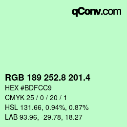 カラーコード: RGB 189 252.8 201.4 | qconv.com