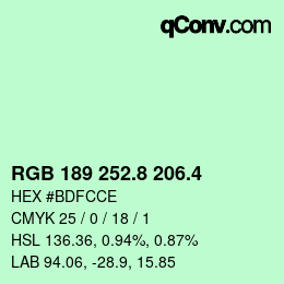 カラーコード: RGB 189 252.8 206.4 | qconv.com