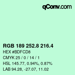 カラーコード: RGB 189 252.8 216.4 | qconv.com