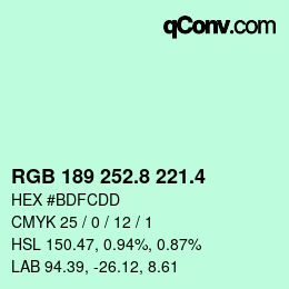カラーコード: RGB 189 252.8 221.4 | qconv.com