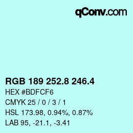 カラーコード: RGB 189 252.8 246.4 | qconv.com