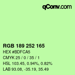 カラーコード: RGB 189 252 165 | qconv.com
