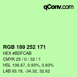 カラーコード: RGB 189 252 171 | qconv.com